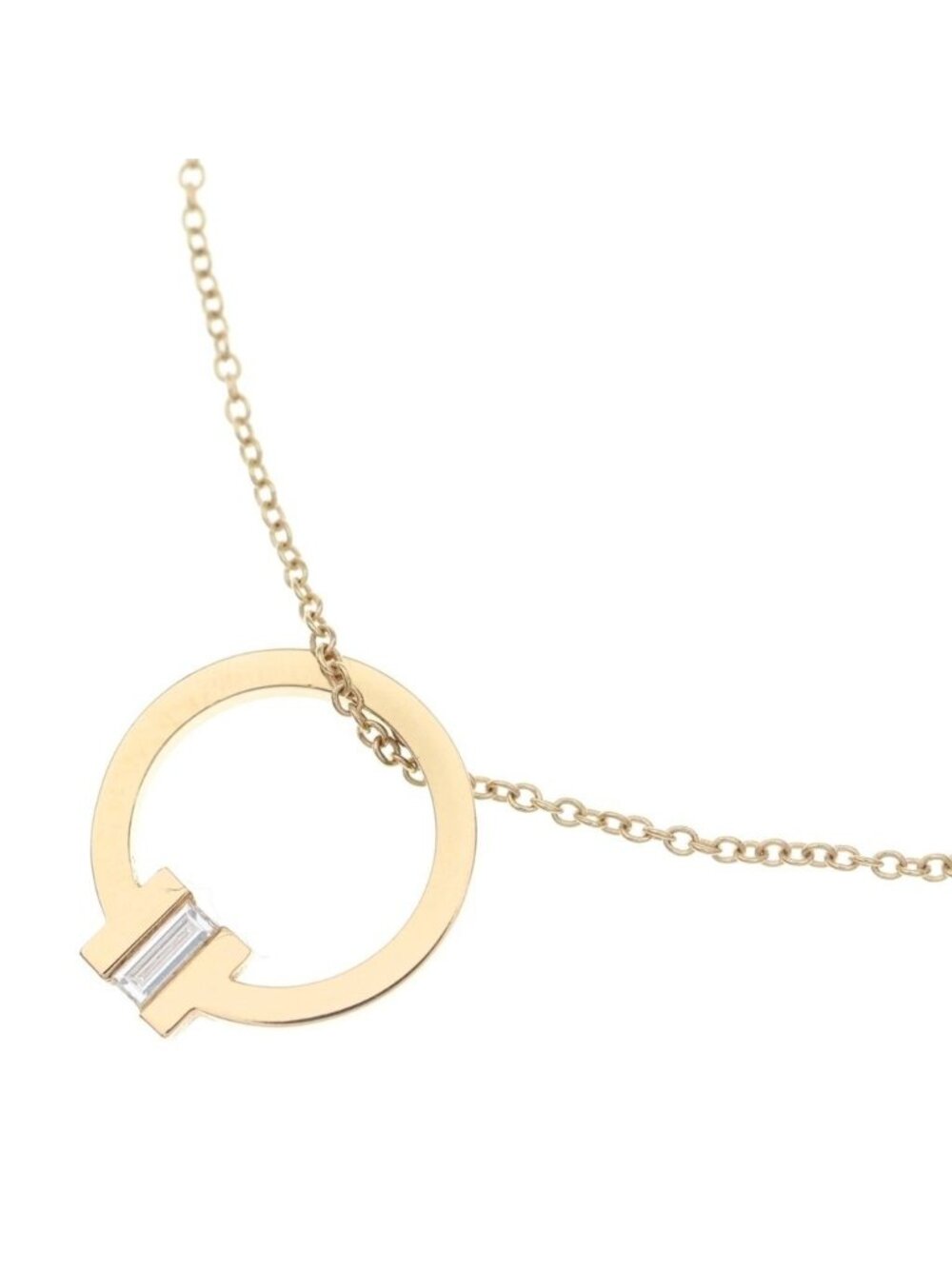 Tiffany & Co T Square Diamond Necklace Chain Pendant Yellow Gold